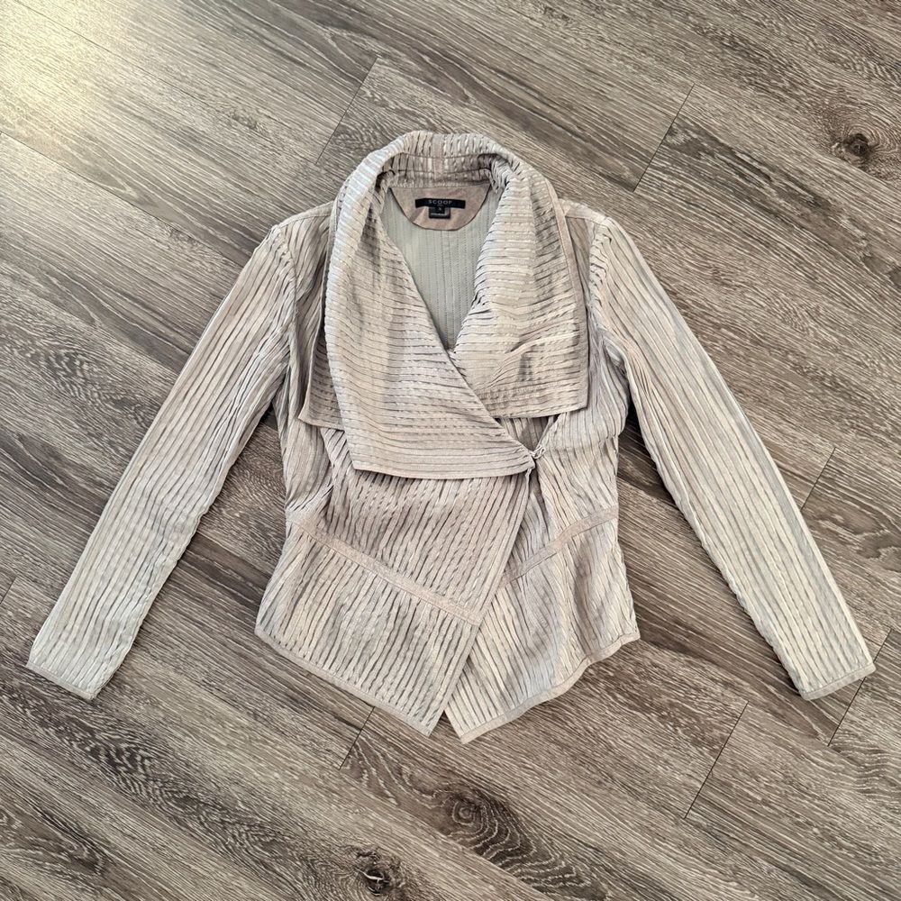 Scoop Nyc Grey Ribbed Leather Moto Style Jacket